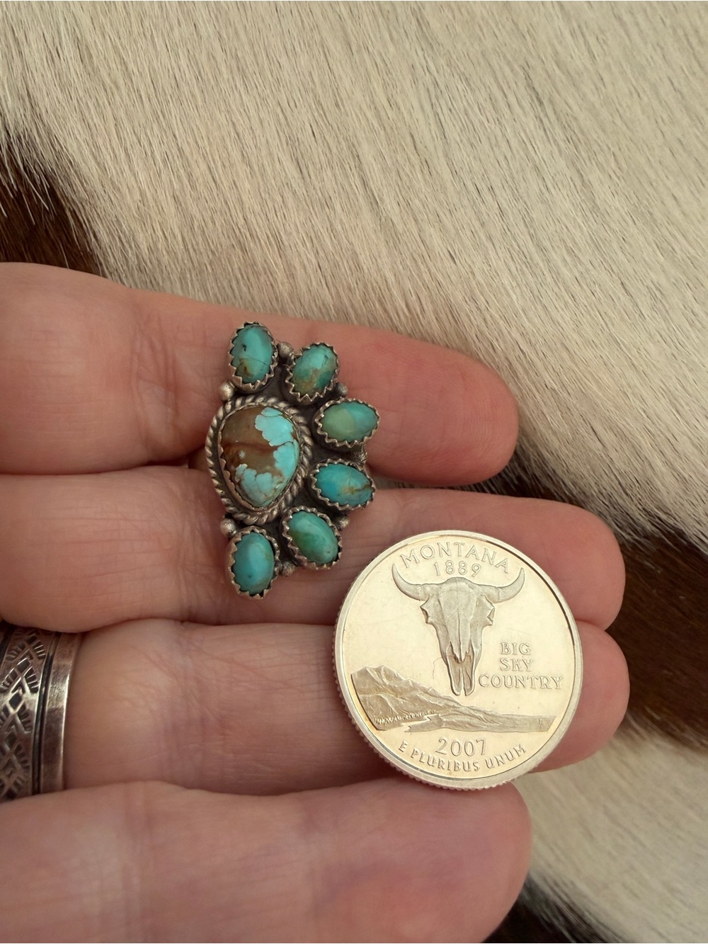❤️ Number 8 Mine & Mojave Turquoise Half Cluster Adj Sterling 925 Statement Ring - Picture 9 of 16